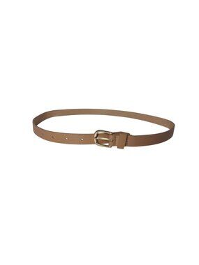 Slim Tan Faux Leather Belt With Gold Metal Buckle